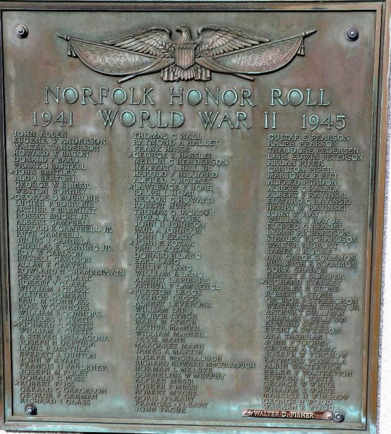 NORFOLK WORLD WAR II HONOR ROLL MEMORIAL PLAQUE A