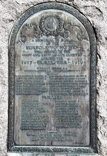 NORFOLK, MA WORLD WAR MEMORIAL PLAQUE