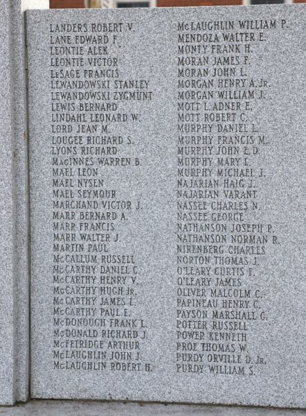 MILLIS WORLD WAR II MEMORIAL RIGHT STONE A