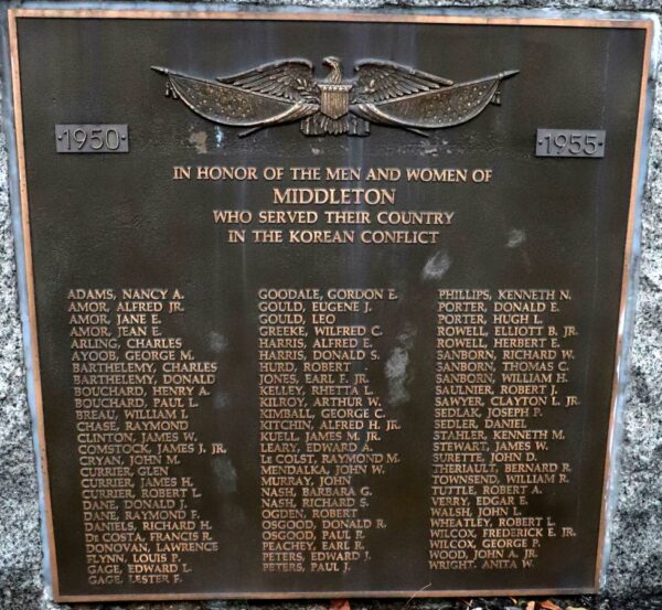 MIDDLETON KOREAN CONFLICT MEMORIAL PLAQUE