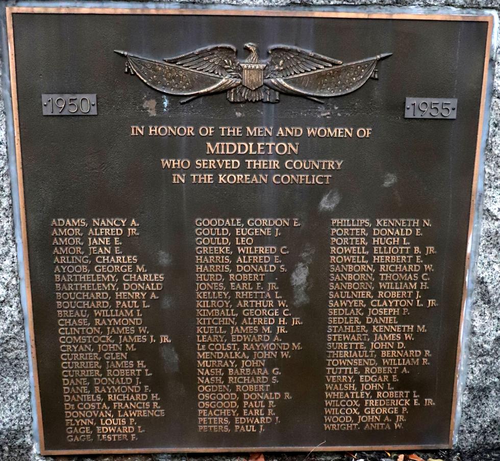 MIDDLETON KOREAN CONFLICT MEMORIAL PLAQUE