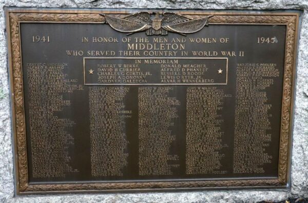 MIDDLETON WORLD WAR II MEMORIAL PLAQUE