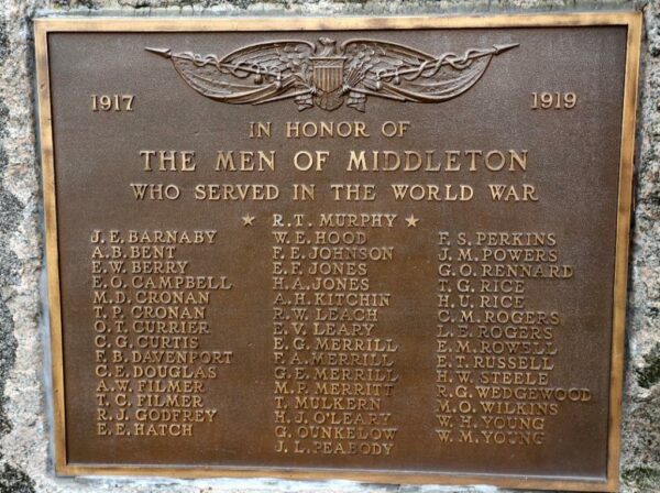 MIDDLETON THE WORLD WAR MEMORIAL PLAQUE