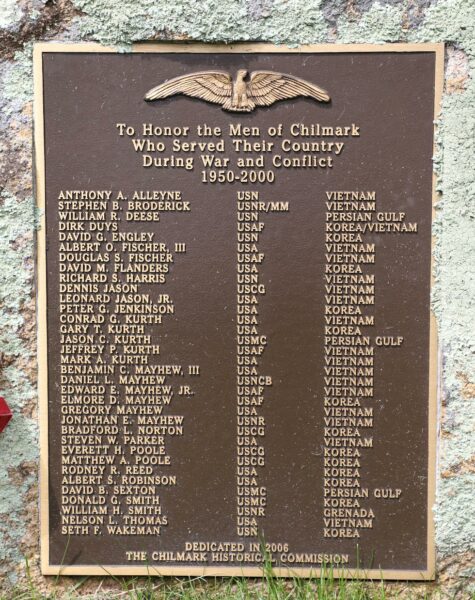 CHILMARK WAR AND CONFLICT VETERANS MEMORIAL PLAQUE