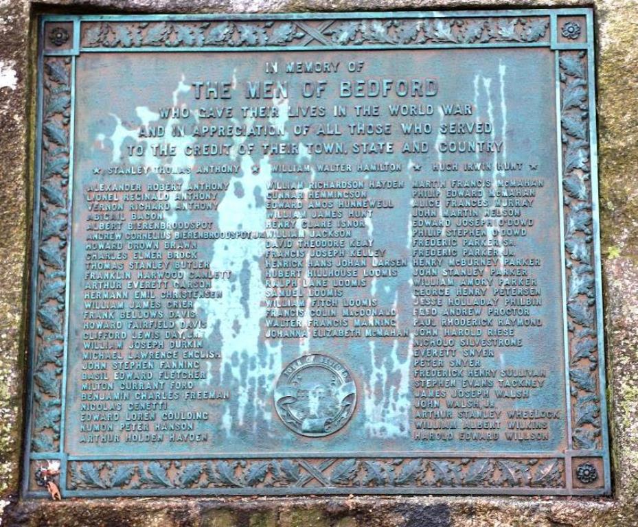 BEDFORD WORLD WAR MEMORIAL PLAQUE