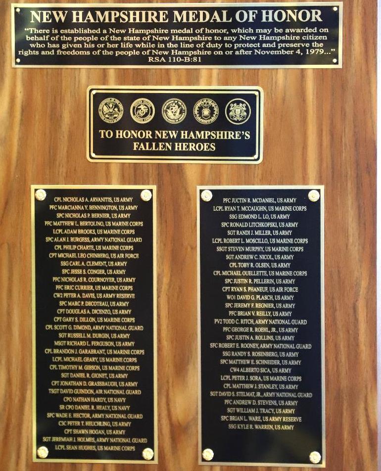 NEW HAMPSHIRE STATE VETERANS CEMETERY NEW HAMPSHIRE MEDAL OF HONOR MEMORIAL PLAQUES