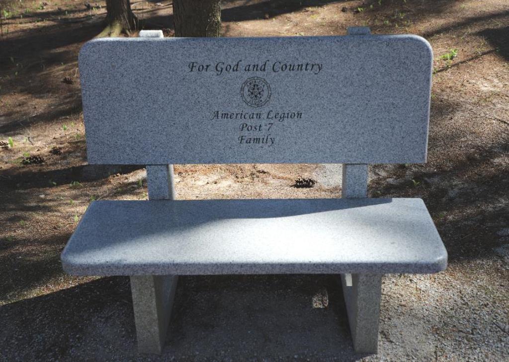 FOR GOD AND COUNTRY AMERICAN LEGION POST 7 MEMORIAL BENCH