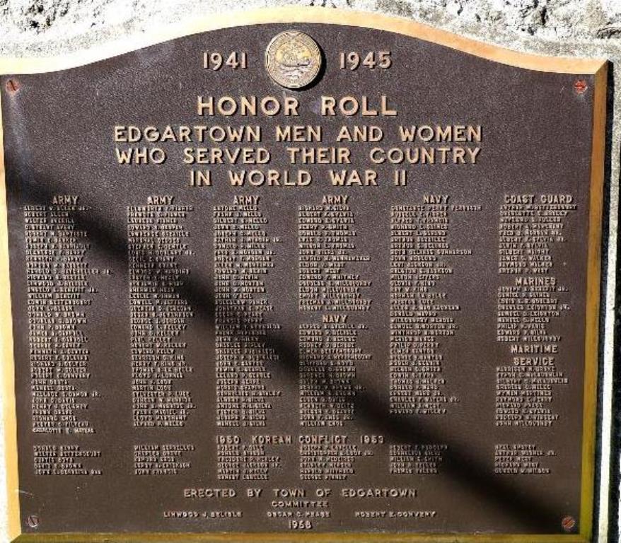 EGARTOWN WORLD WAR II MEMORIAL PLAQUE