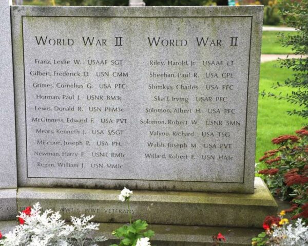 BILLERICA WORLD WAR I AND WORLD WAR II MEMORIAL BACK RIGHT STONE