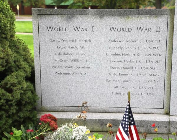 BILLERICA WORLD WAR I AND WORLD WAR II MEMORIAL BACK LEFT STONE