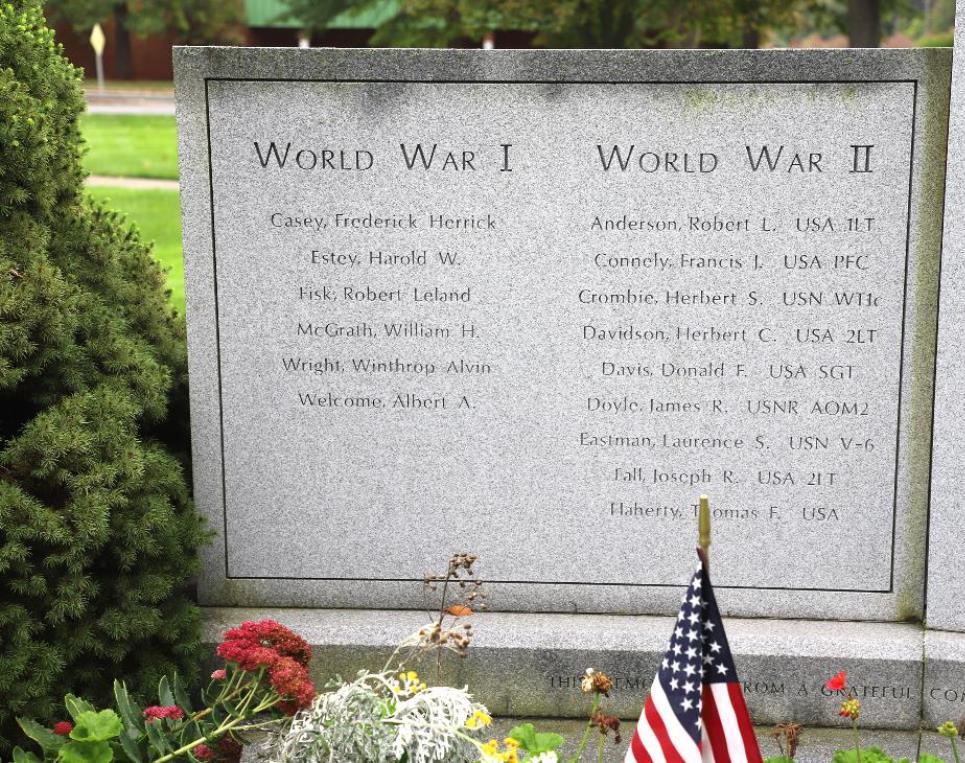 BILLERICA WORLD WAR I AND WORLD WAR II MEMORIAL BACK LEFT STONE