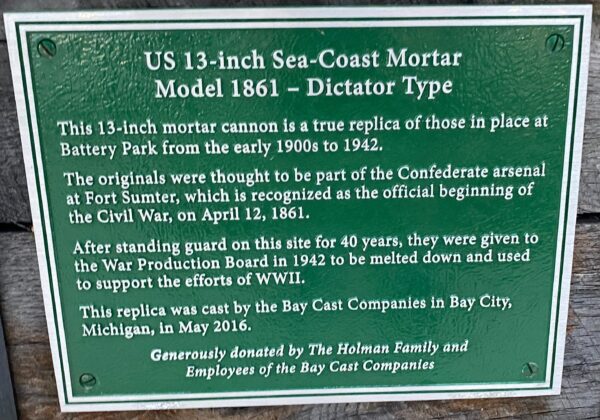 US 13-INCH SEA-COAST MORTAR MEMORIAL PLAQUE