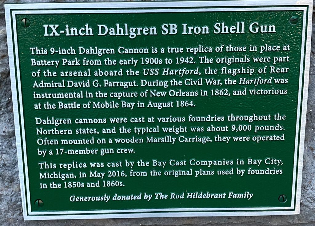IX-INCH DAHLGREN SB IRON SHELL GUN MEMORIAL PLAQUE