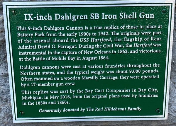 IX-INCH DAHLGREN SB IRON SHELL GUN MEMORIAL PLAQUE