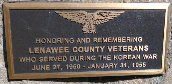 LENAWEE COUNTY KOREAN WAR VETERANS MEMORIAL PLAQUE