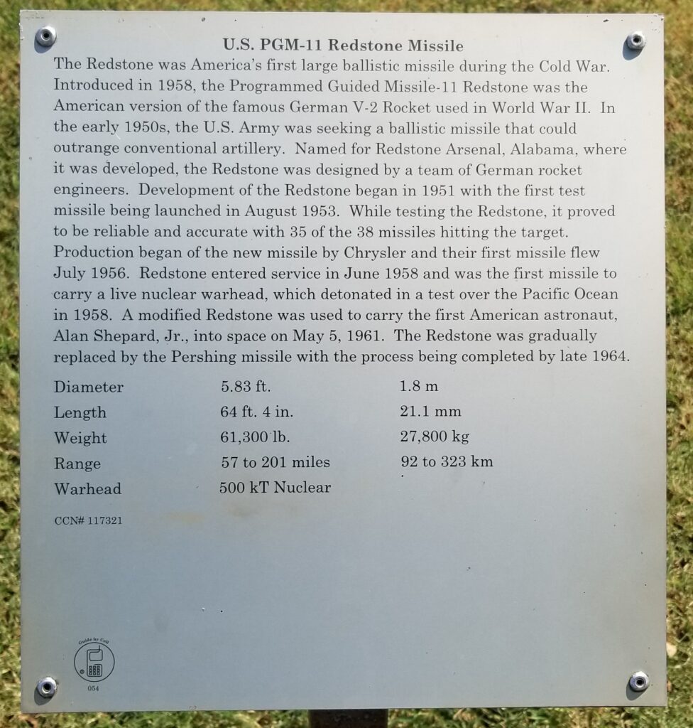 U.S. PGM-11 REDSTONE MISSILE MEMORIAL PLAQUE