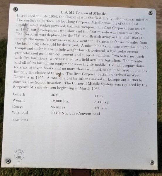 U.S. M2 CORPORAL MISSILE MEMORIAL PLAQUE