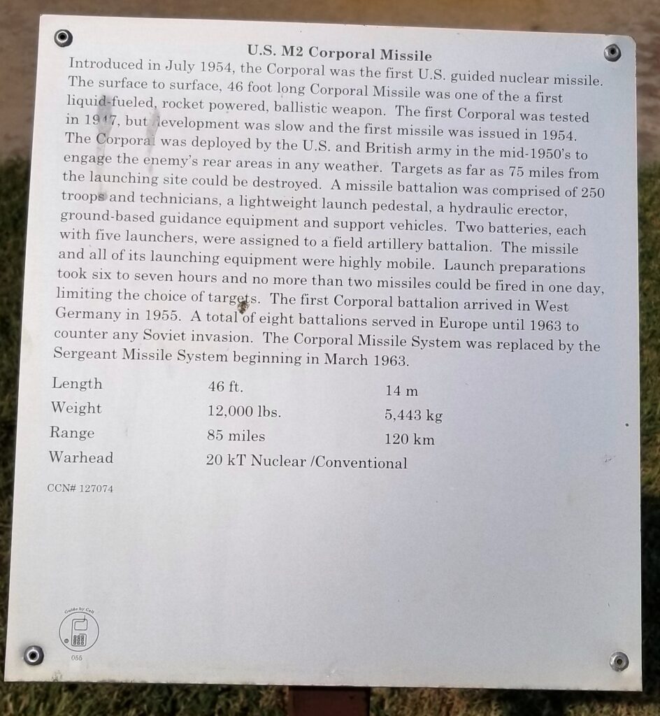 U.S. M2 CORPORAL MISSILE MEMORIAL PLAQUE