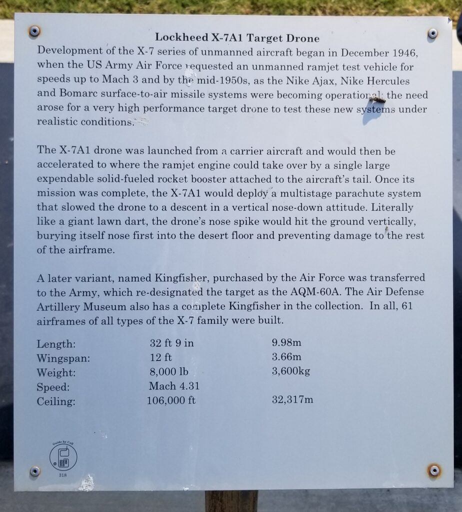 LOCKHEED X-7A1 TARGET DRONE MEMORIAL PLAQUE