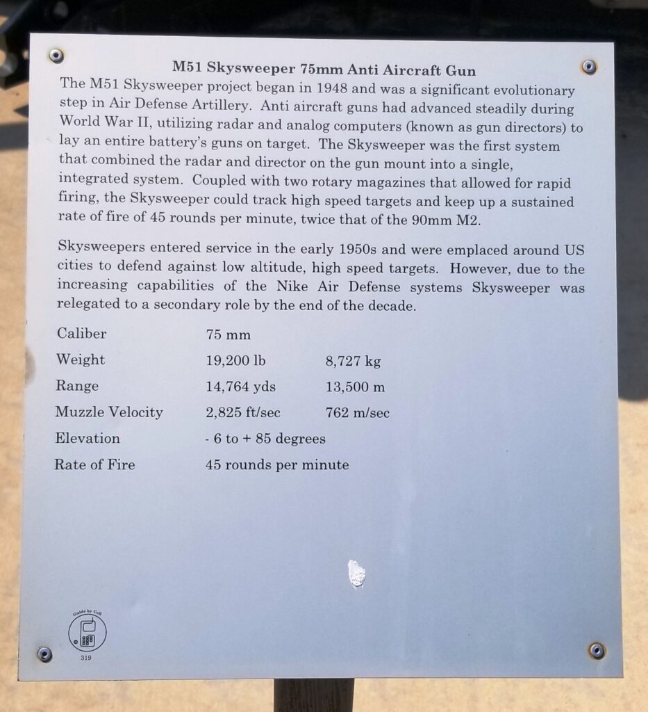 M51 SKYSWEEPER 75MM ANTI AIRCRAFT GUN MEMORIAL PLAQUE