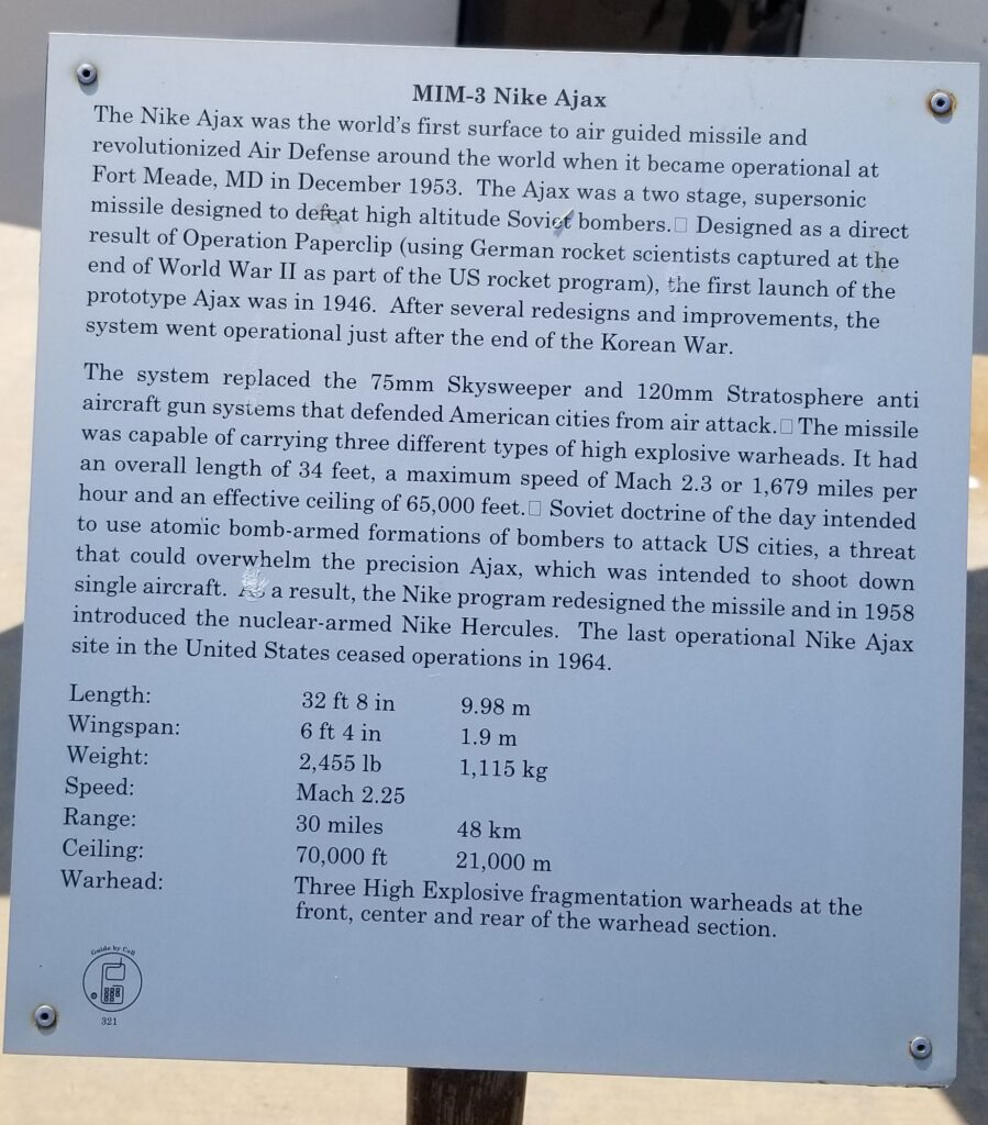 MIM-3 NIKE AJAX MEMORIAL PLAQUE