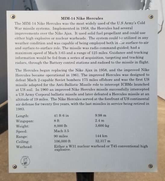 MIM-14 NIKE HERCULES MEMORIAL PLAQUE