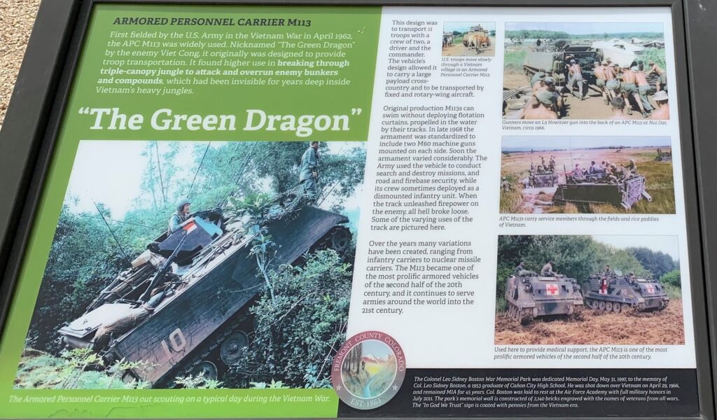 “THE GREEN DRAGON” ARMORED PERSONNEL CARRIER M113 MEMORIAL  PLAQUE