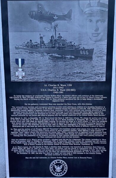 LT. CHARLES R. WARE WAR MEMORIAL PLAQUE