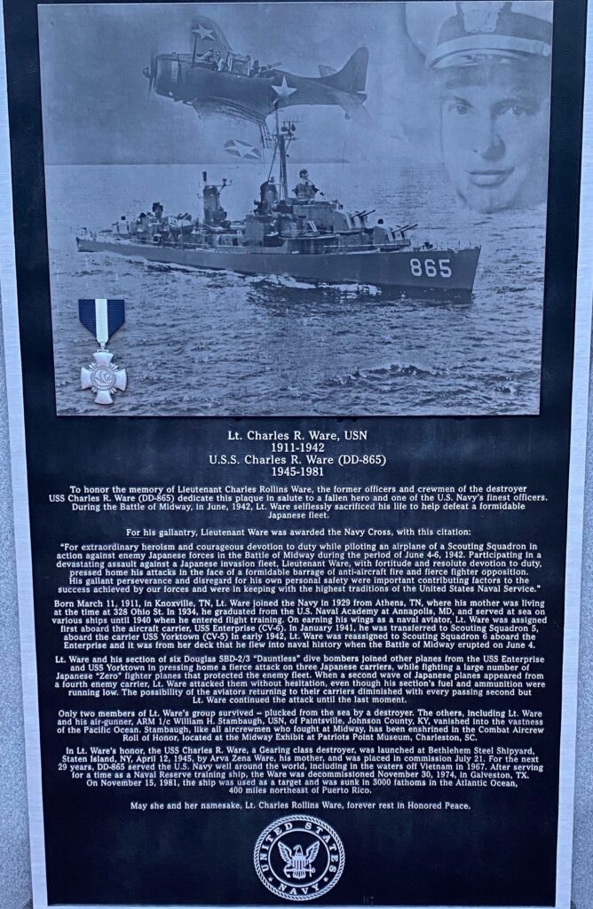 LT. CHARLES R. WARE WAR MEMORIAL PLAQUE