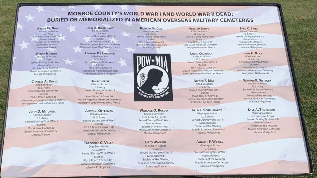 MONROE COUNTY’S WORLD WAR I AND WORLD WAR II DEAD MEMORIAL PLAQUE