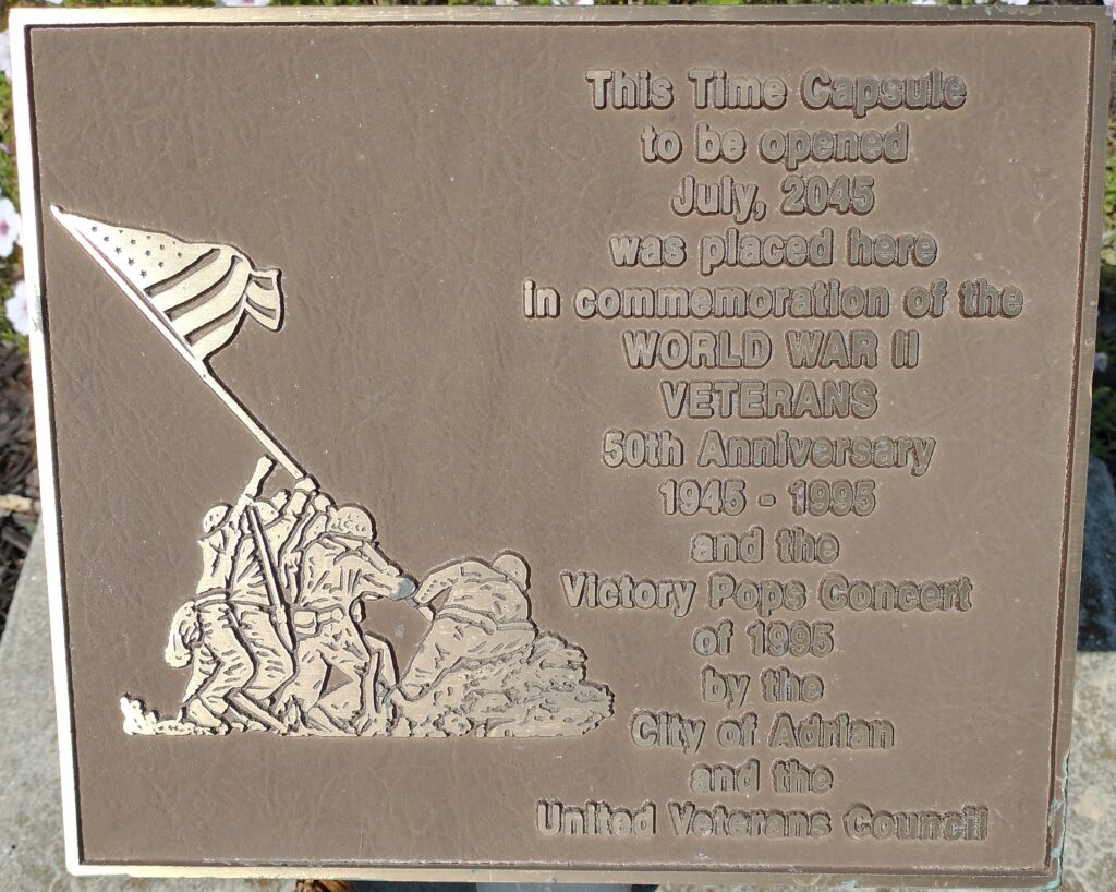 CITY OF ADRIAN WORLD WAR II MEMORIAL PLAQUE