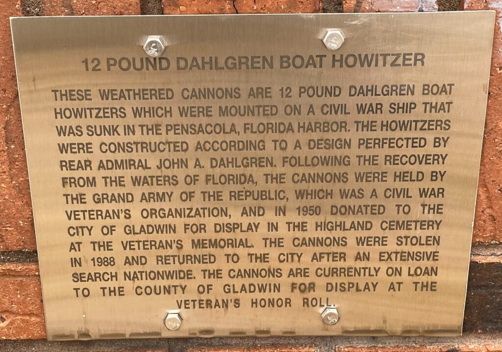 12 POUND DAHLGREN BOAT HOWITZER WAR MEMORIAL PLAQUE