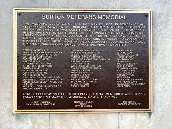 BURTON VETERANS MEMORIAL PLAQUE A