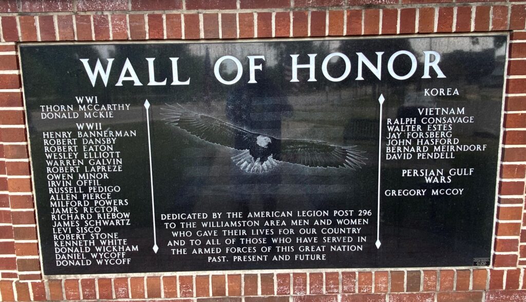 WILLIAMSTON AREA WALL OF HONOR MEMORIAL PLAQUE