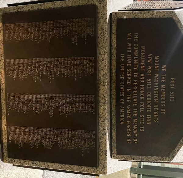 VFW POST 5111 ARMED FORCES VETERANS MEMORIAL PLAQUE A