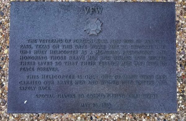 VFW POST 2932 UH-1 HUEY HELICOPTER MEMORIAL PLAQUE