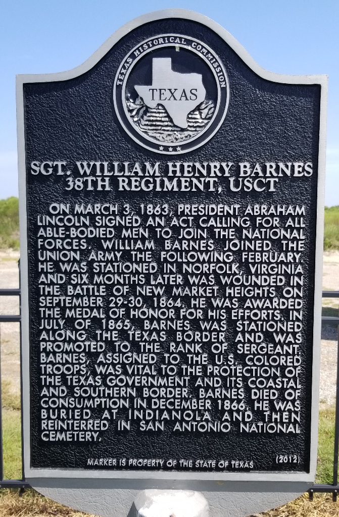 SGT. WILLIAM HENRY BARNES 36TH REGIMENT, USCT MEDAL OF HONOR MEMORIAL MARKER
