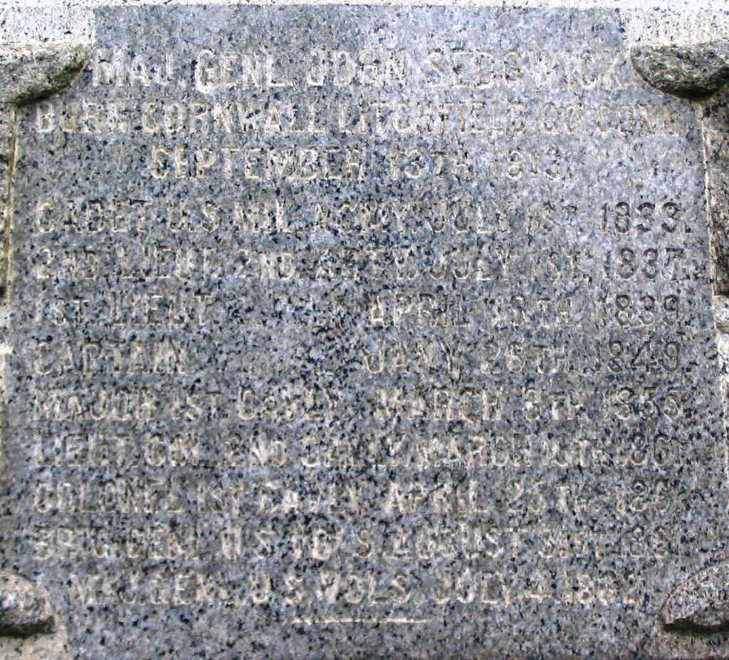 MAJ GENL JOHN SEDGWICK WAR MEMORIAL STONE D