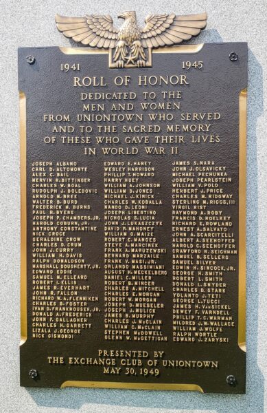 ROLL OF HONOR UNIONTOWN SUPREME SACRIFICE WAR MEMORIAL PLAQUE