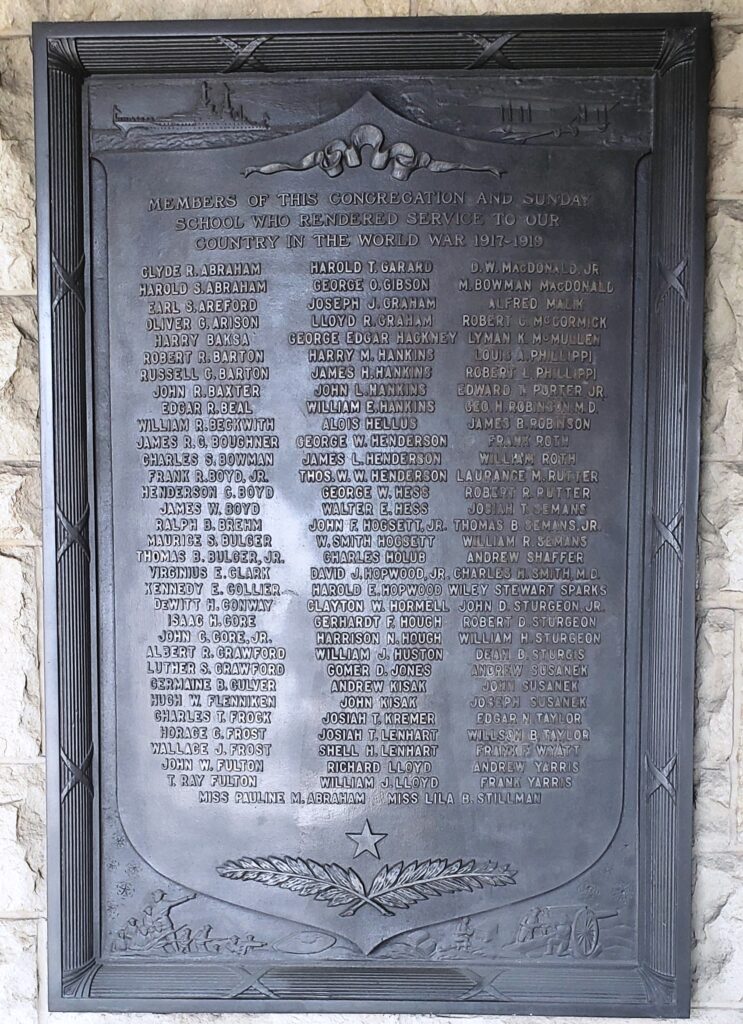 TRINITY UNITED PRESBYTERIAN CHURCH WORLD WAR I MEMORIAL PLAQUE A