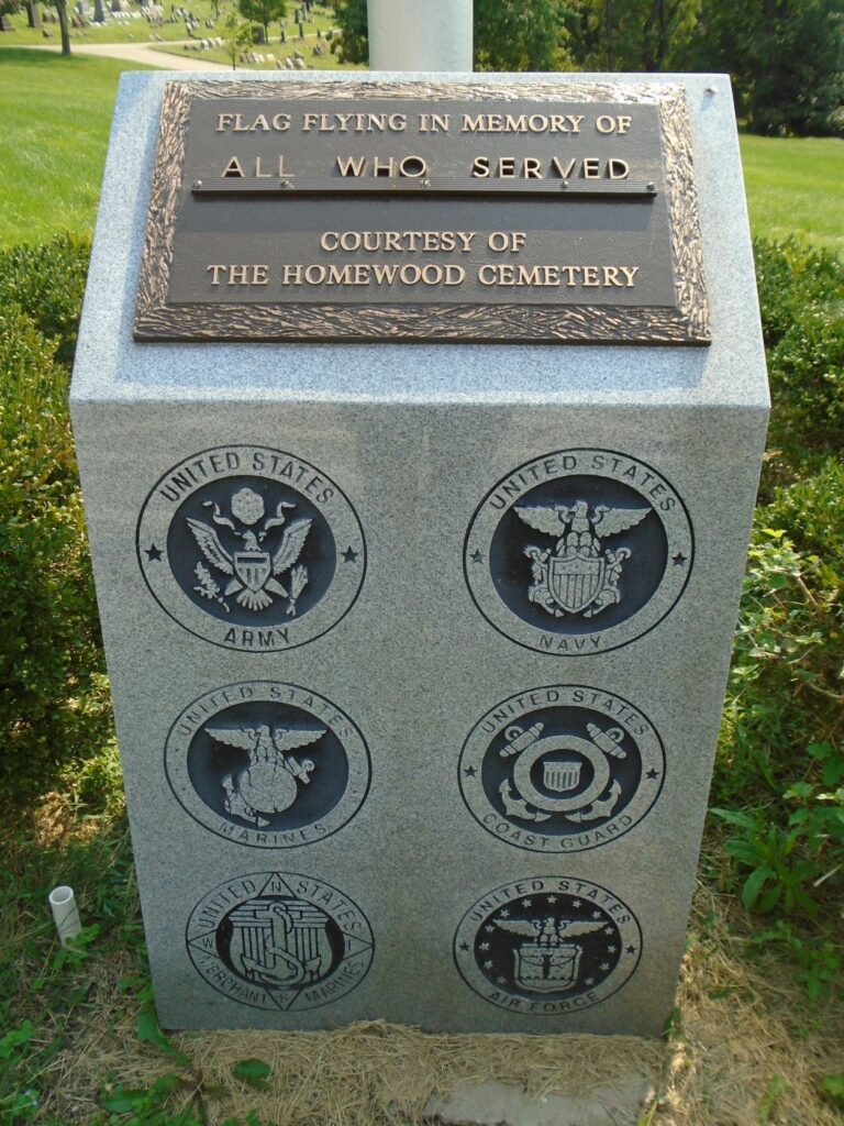 THE HOMEWOOD CEMETERY ALL WHO SERVED MEMORIAL FLAGPOLE PLAQUE