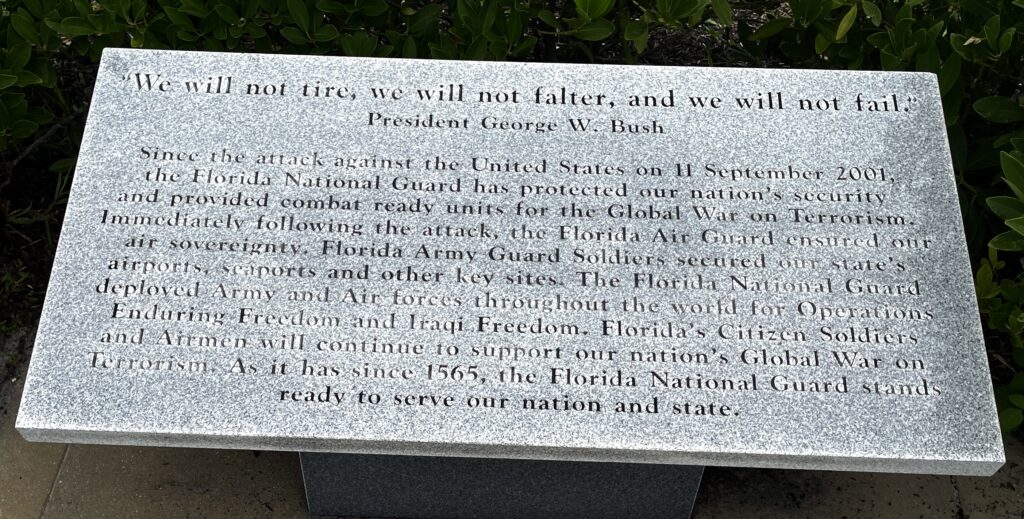 FLORIDA NATIONAL GUARD GLOBAL WAR ON TERRORISM MEMORIAL TABLET