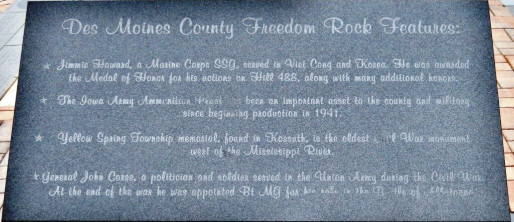 DES MOINES COUNTY FREEDOM ROCK MEMORIAL PLAQUE
