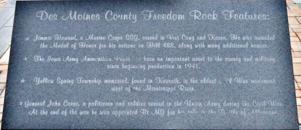 DES MOINES COUNTY FREEDOM ROCK MEMORIAL PLAQUE