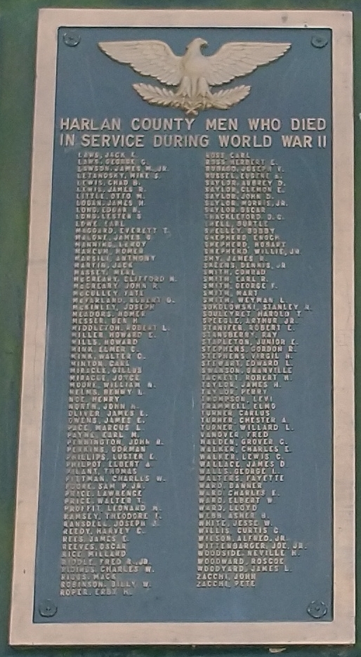 HARLAN COUNTY WAR MEMORIAL PLAQUE B