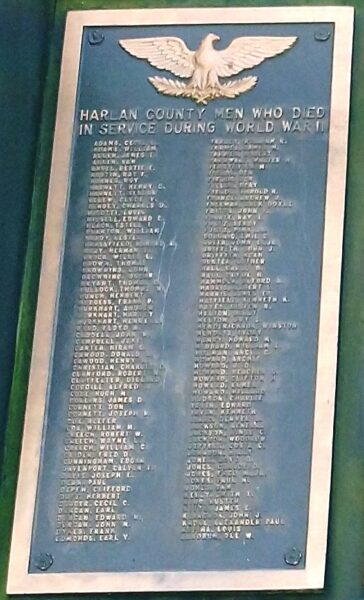 HARLAN COUNTY WAR MEMORIAL PLAQUE A