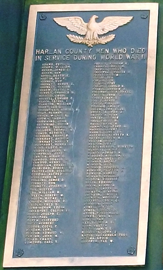 HARLAN COUNTY WAR MEMORIAL PLAQUE A