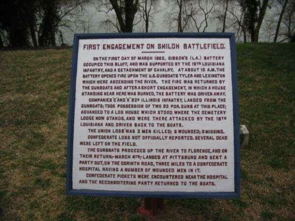 FIRST ENGAGEMENT ON SHILOH BATTLEFIELD MEMORIAL PLAQAUE