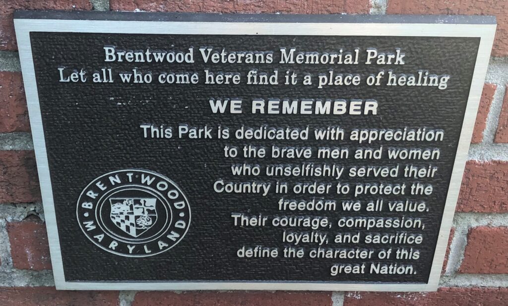 BRENTWOOD VETERANS MEMORIAL PARK PLAQUE