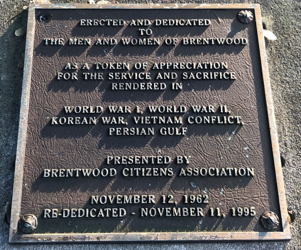 BRENTWOOD VETERANS MEMORIAL PLAQUE